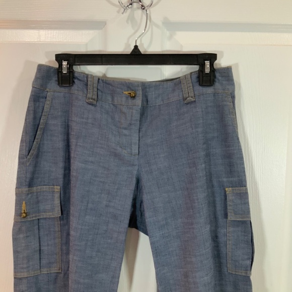 Trina Turk Blue Denim Cargo Capri Short Pants Size 8 - Picture 2 of 9